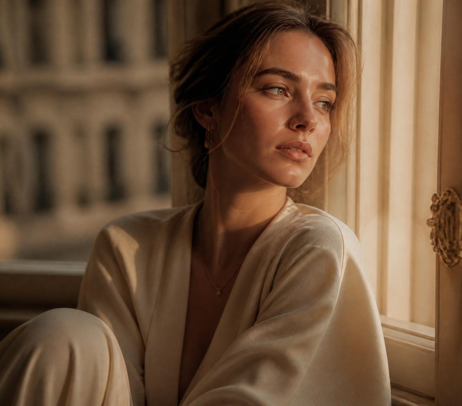 Mujer contemplativa junto a una ventana